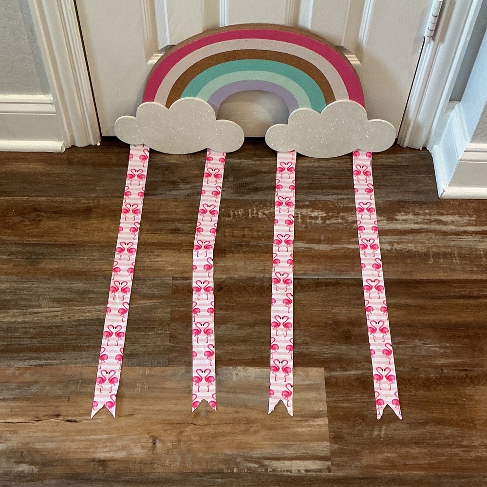 Hobby Lobby Rainbow Wall Decor with Pink and White Accents